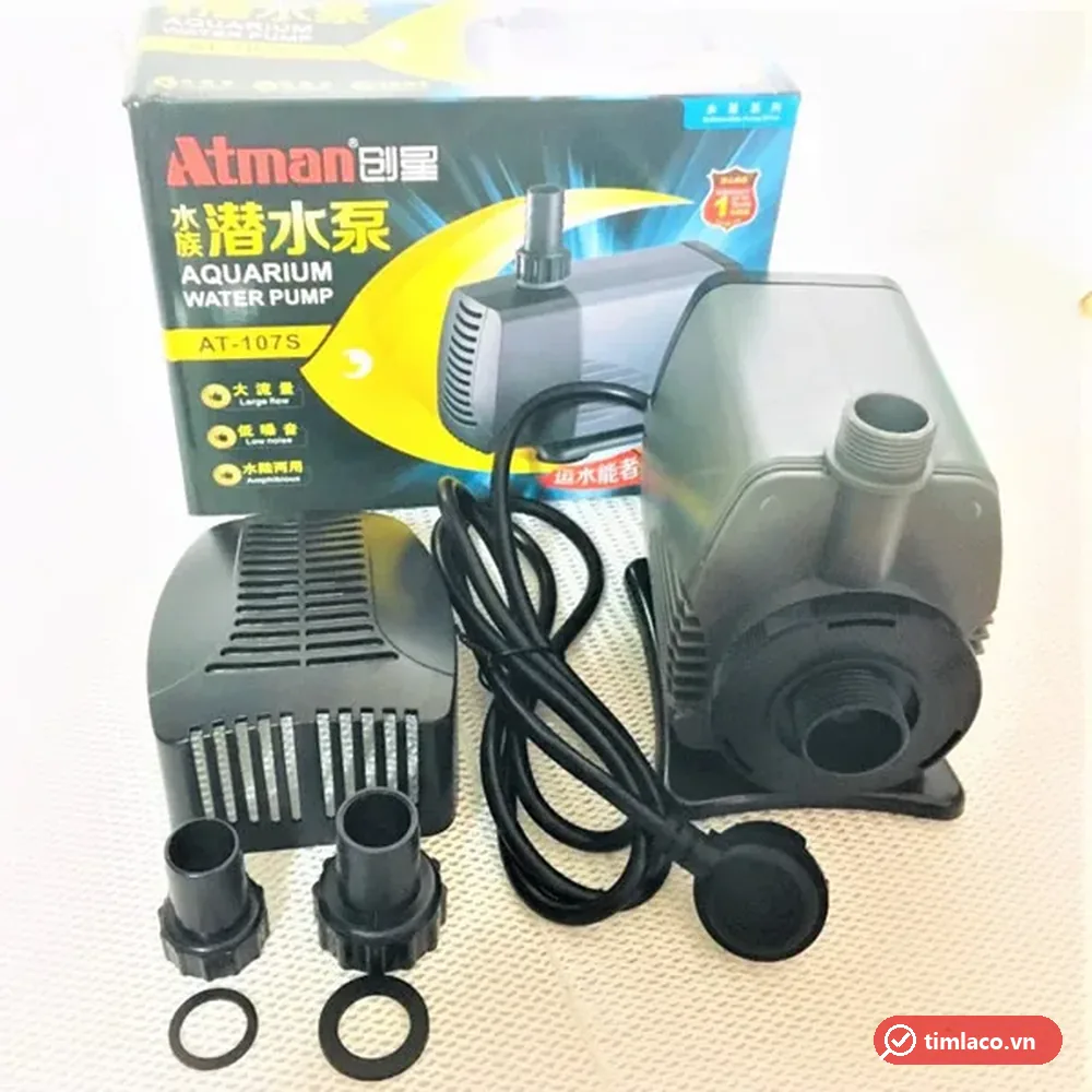 Máy bơm chìm bể cá Atman AT-107S kèm nắp lọc, đầu nối ống và hộp ghi AT-107S