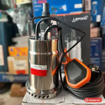 Máy bơm chìm Lepono XKS-750S thân inox, nhãn XKS-750S, kèm phao cam và cuộn dây điện