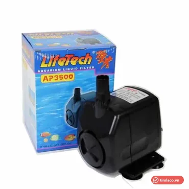 Máy bơm chìm Lifetech AP3500 màu đen đặt trước hộp in mã AP3500