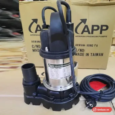 Máy bơm chìm nước thải APP TAS-750A 1HP, thân inox, đế gang, kèm dây điện và thùng hàng APP