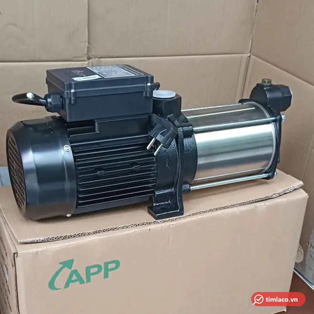 Máy bơm đa tầng cánh APP dòng MT, buồng bơm inox nằm ngang, hộp điện đặt trên động cơ (ảnh minh hoạ dòng hàng)