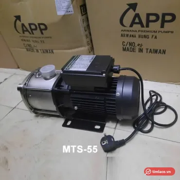 Máy bơm đa tầng cánh APP dòng MTS 1 pha, buồng bơm inox nằm ngang, dây điện có phích cắm (ảnh minh hoạ dòng hàng)