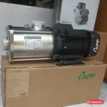 Máy bơm đa tầng cánh APP dòng MTS 5HP 3 pha, buồng bơm inox nằm ngang đặt trên thùng hàng (ảnh minh hoạ dòng hàng)