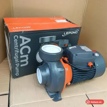 Máy bơm ly tâm Lepono dòng ACm họng lớn, thân xám cam, đặt trước thùng Lepono ACm (ảnh minh hoạ dòng hàng)