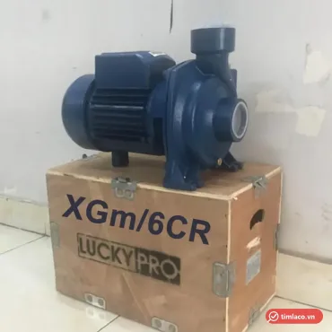 Máy bơm lưu lượng Lucky Pro họng 114 đặt trên thùng gỗ Lucky Pro (ảnh minh hoạ dòng hàng)