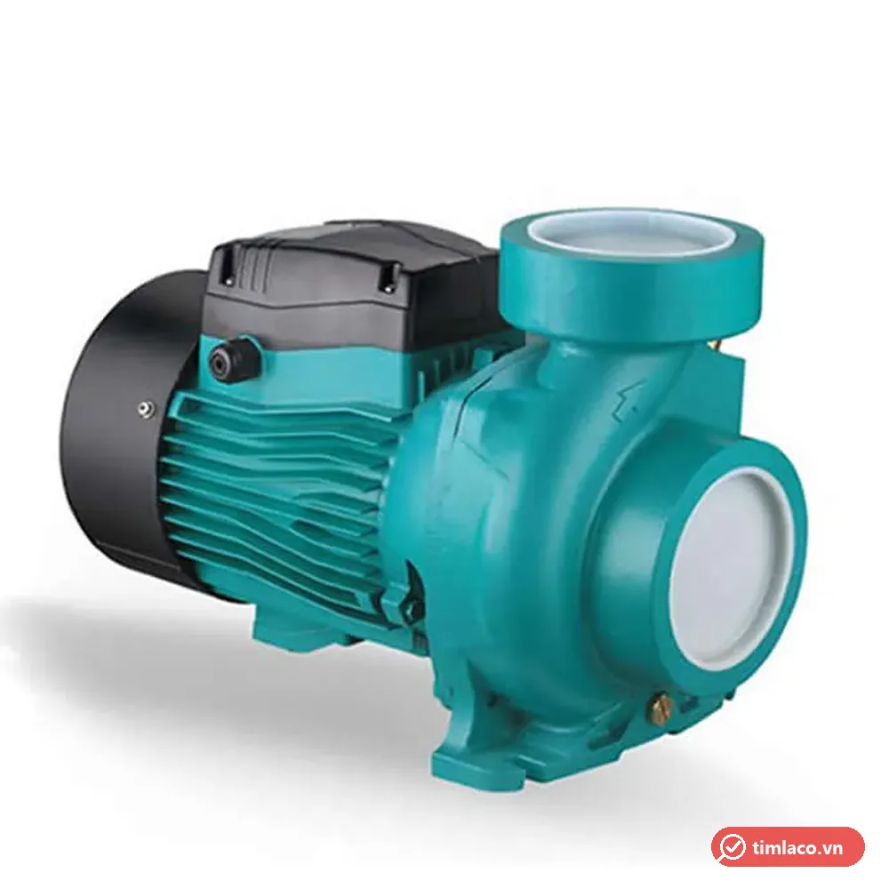 Ảnh dựng máy bơm ly tâm đầu gang dòng ACm, thân màu xanh ngọc, họng hút phía trước, họng xả phía trên (ảnh minh hoạ dòng hàng)
