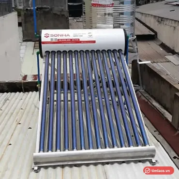 Máy nước nóng năng lượng mặt trời Sơn Hà Thái Dương Năng Eco Plus 14 ống lắp trên mái tôn, nhãn Sơn Hà trên bình