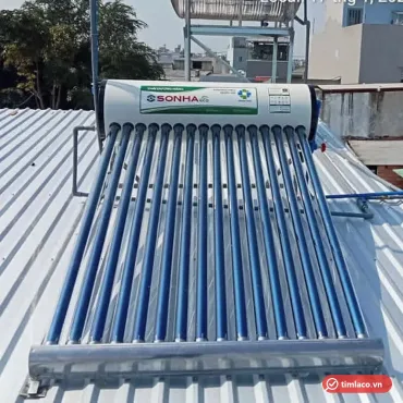 Máy nước nóng năng lượng mặt trời Sơn Hà Eco 16 ống lắp trên mái tôn, nhãn Sơn Hà eco trên bình