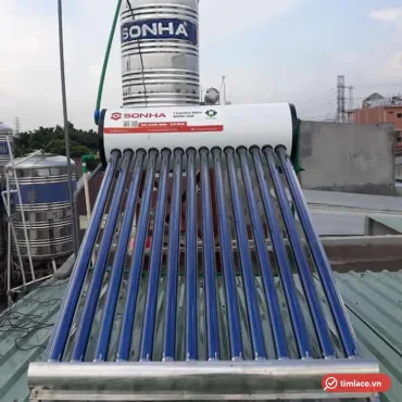 Máy nước nóng năng lượng mặt trời Sơn Hà Thái Dương Năng Eco Plus lắp trên mái tôn, bình sơn trắng nhãn Eco Plus (ảnh minh hoạ dòng hàng)