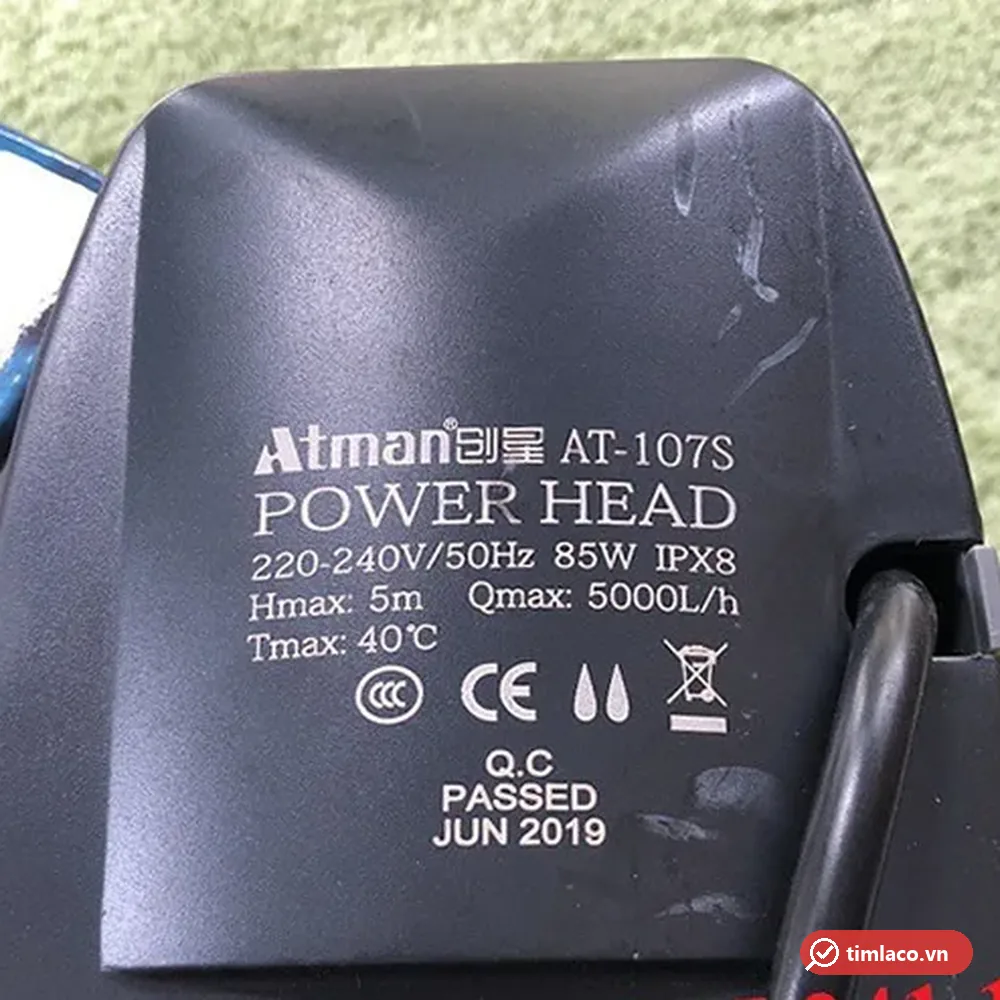 Tem máy bơm Atman AT-107S ghi 85W, Hmax 5 m, Qmax 5000 L/h, IPX8