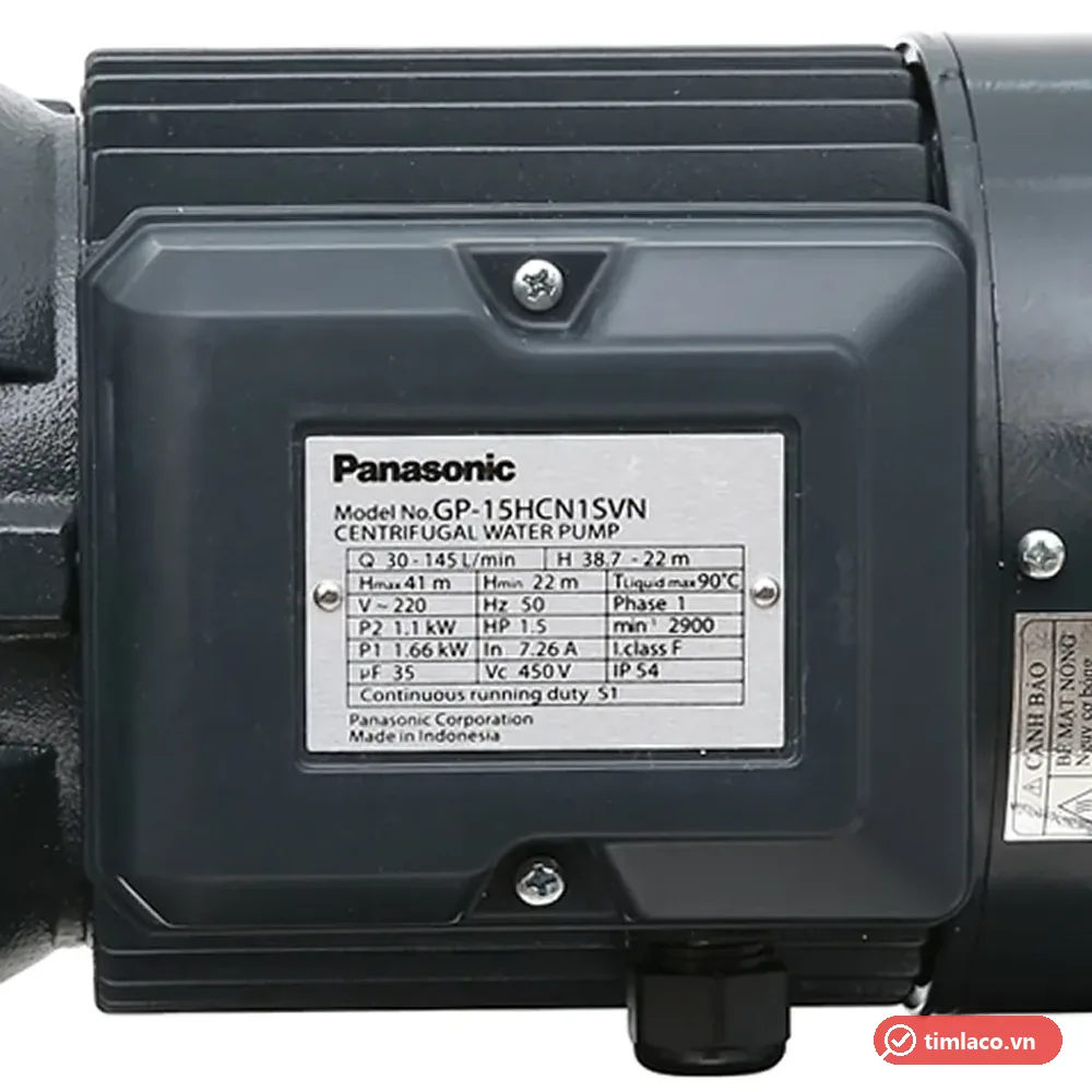 Tem nhãn máy bơm Panasonic GP-15HCN1SVN: 30 – 145 L/phút, 1,1 kW, 220 V, IP54